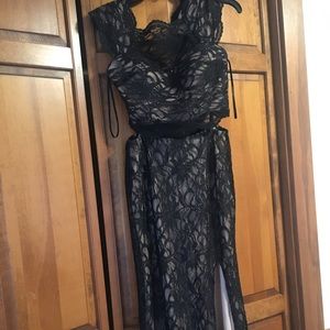 mock 2 piece prom dress